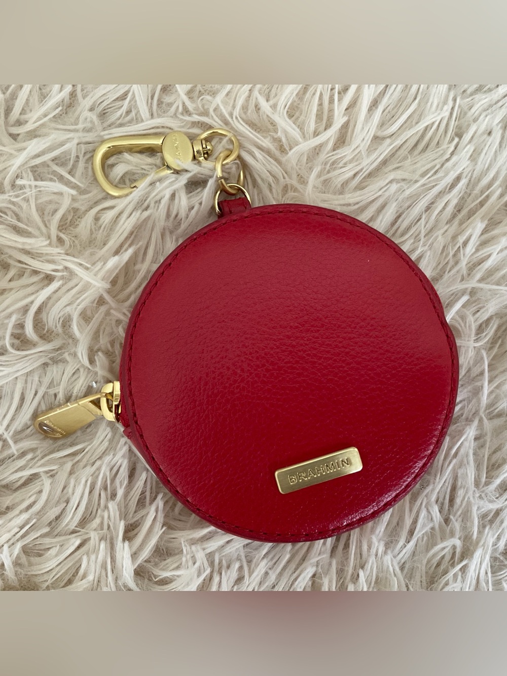 Brahmin Circle Coin Purse Radiant Red Mystic Leather Bag Charm